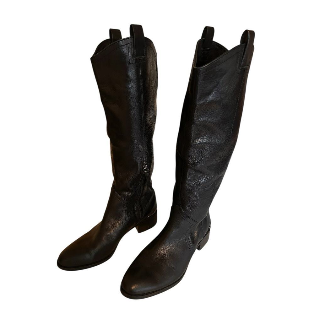 Louise et Cie Women’s Black Knee High Leather Riding Boots Gold Logo Size 8 - Picture 6 of 15
